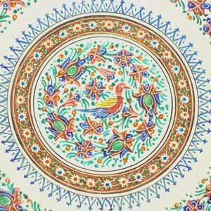 Middle Eastern Minakari Painted Handmade Copper Enamel Plate Dish Wall Plaque